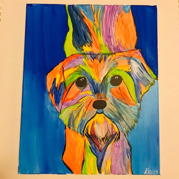 Other - Large Puppy Dog Original Rainbow Colored Painting